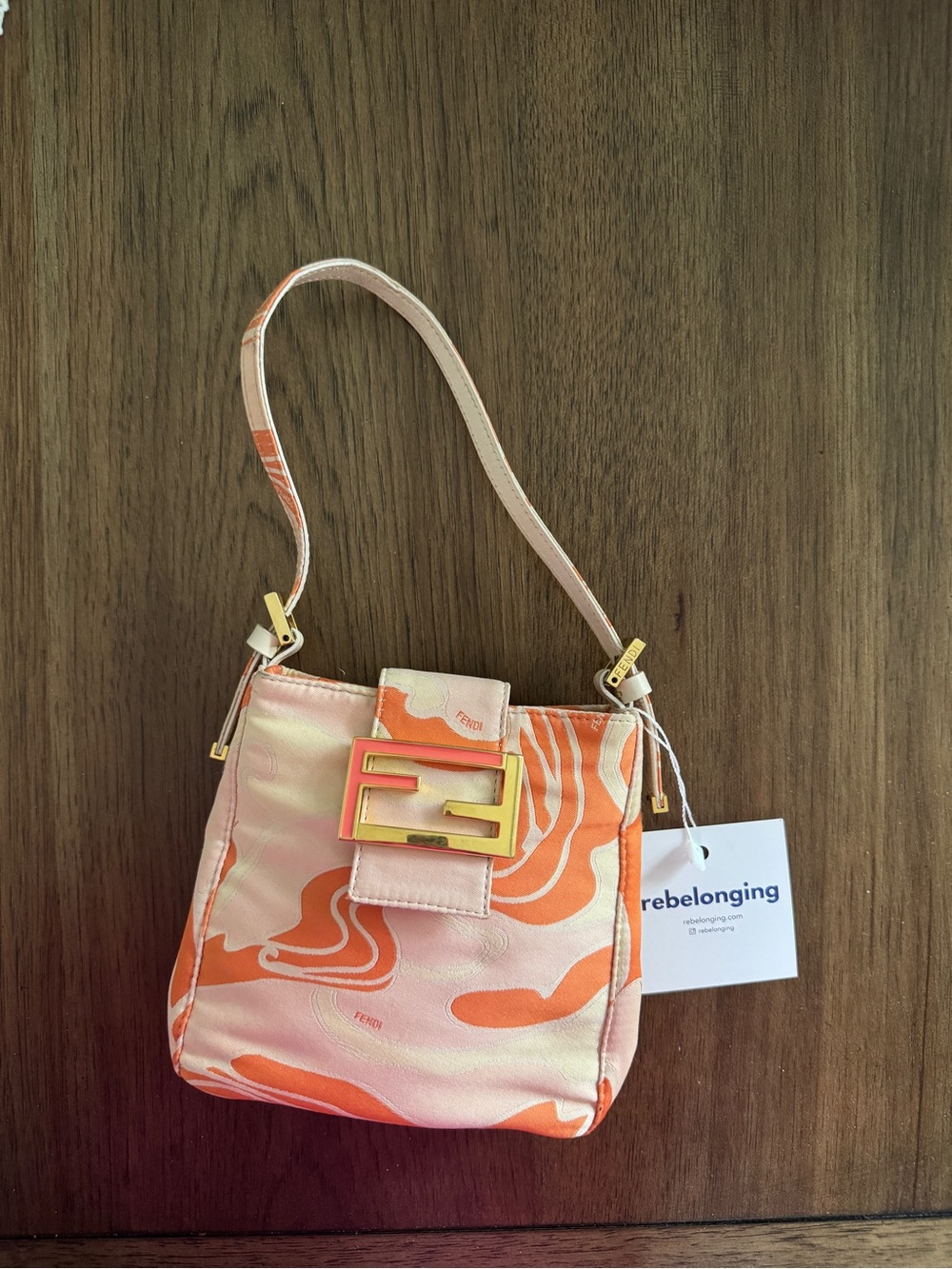 Fendi Pink and Orange Swirl Print Satin Mini Bag